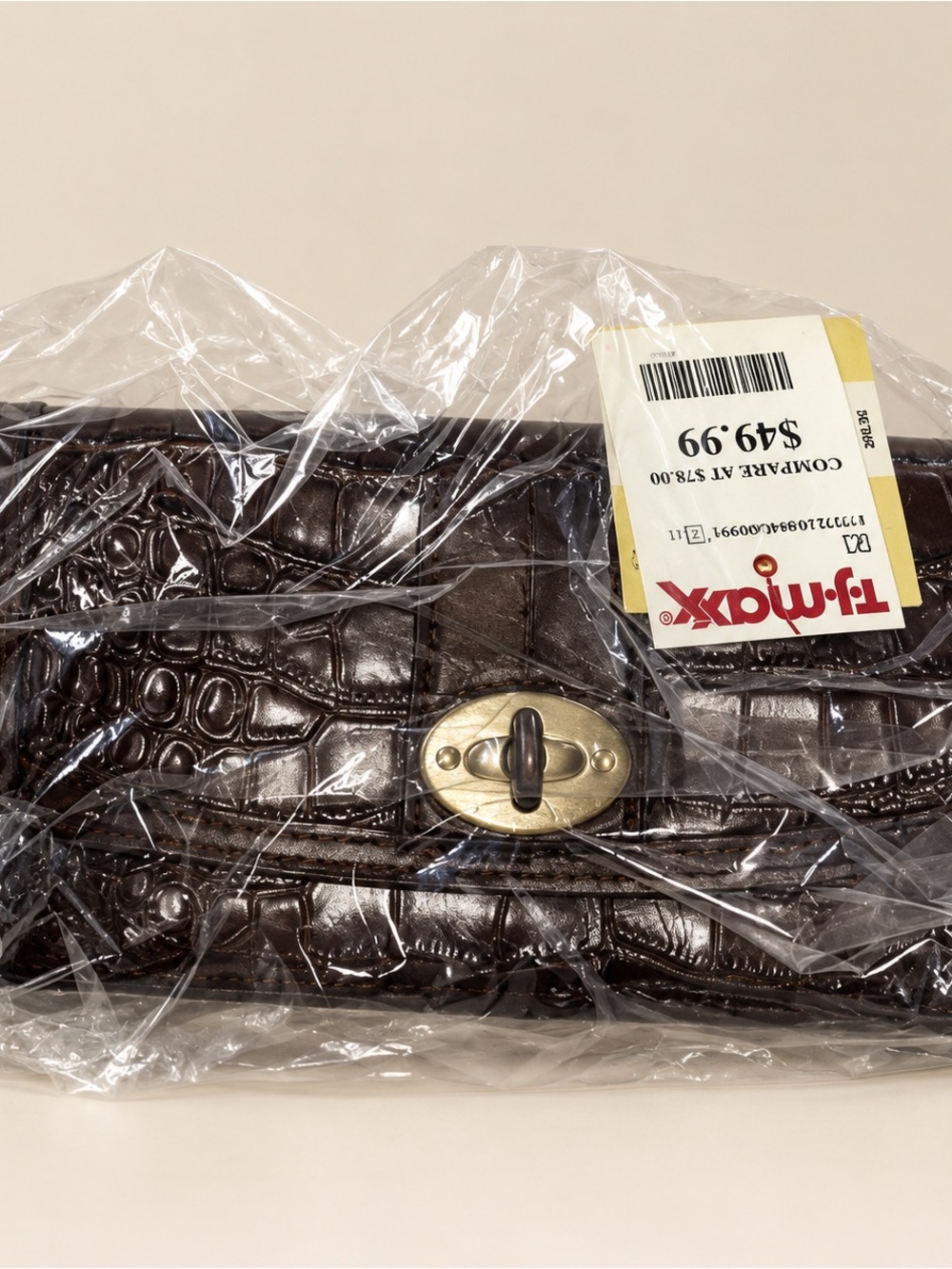 Patricia Nash Dark Brown Croc-Embossed Turn-Lock Clutch